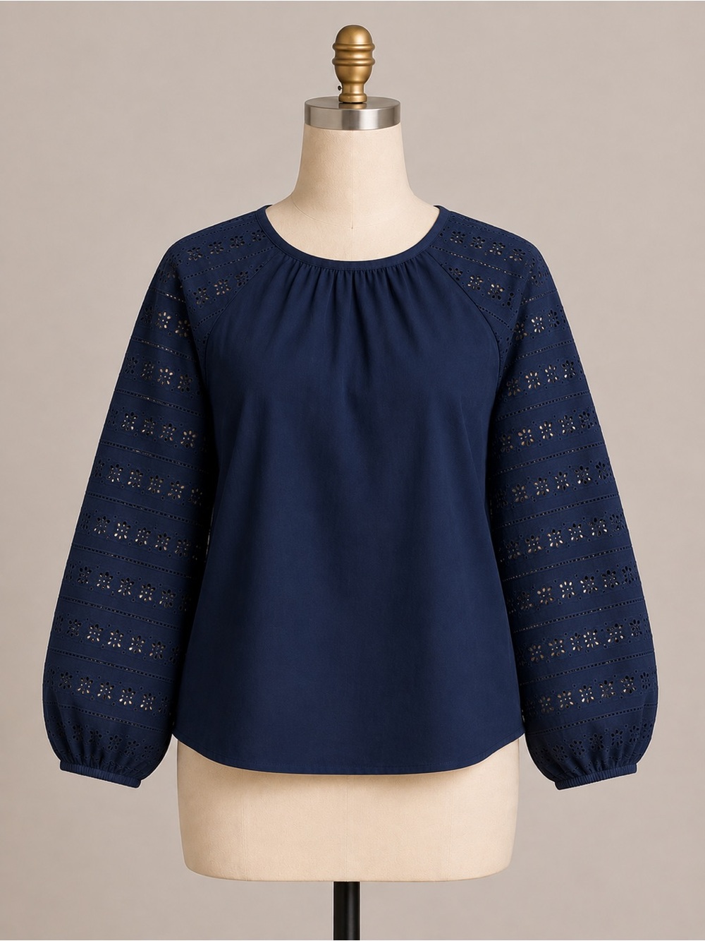 J. Crew Navy Eyelet Balloon-Sleeve Blouse - Picture 1 of 1